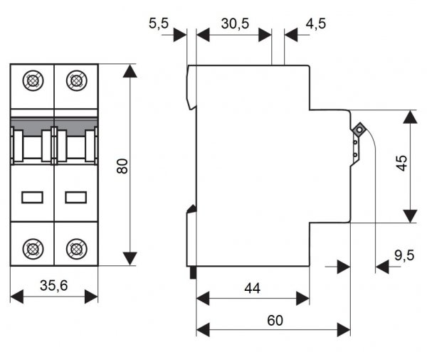 Автоматичний вимикач 4,5кА 2P 20A х-ка C Schrack BM417220