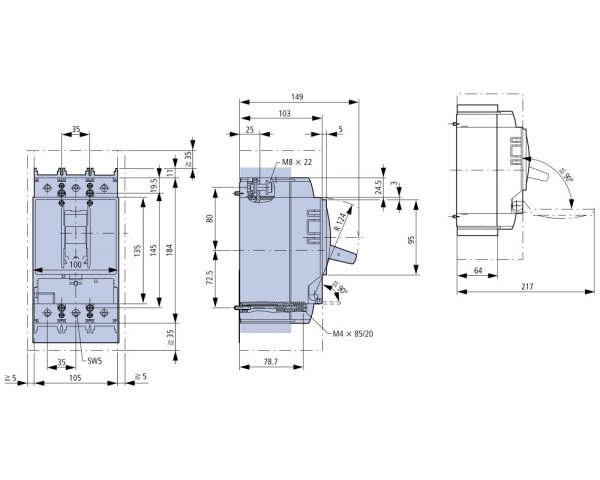 Автоматичний вимикач силовий регульований 25кА 3P 160А тип А розм.2 Schrack MC216131