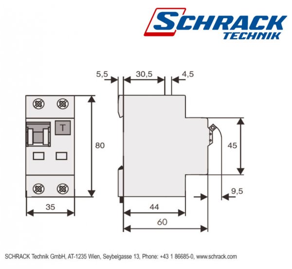 АВДТ 6кА/30мА 1P+N 20A х-ка B тип АС Schrack BO668520