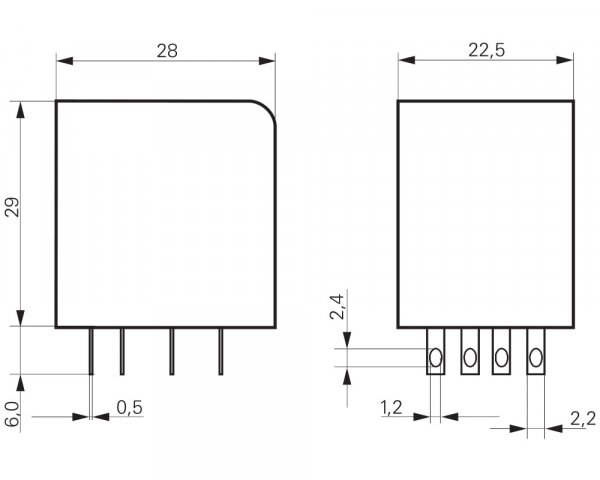Реле мініатюрне 2 перекидних контакта 12А 24В DC Schrack PT270024