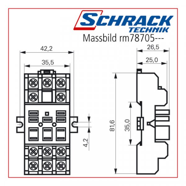 Гніздо DIN-рейка монтажне гвинтове для RM "Faston187" 16А Schrack RM78705