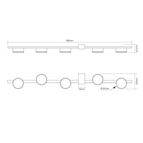 Светильник VIDEX под лампу 5xGX53 накладной Черный (VL-SPF32-5B)