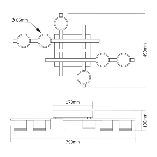 Светильник VIDEX под лампу 6xGX53 накладной Черный (VL-SPF31-6B)