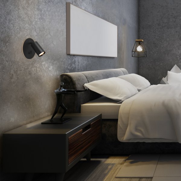 Светильник VIDEX под лампу GU10 настенный с подсветкой и кнопкой черный (VL-SPF24E-B)