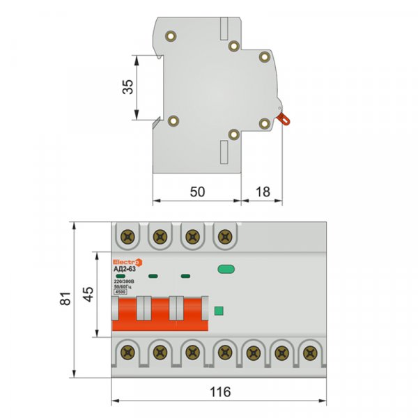 Диф. автомат АД 2-63 3Р+N 25А 30mA Electro