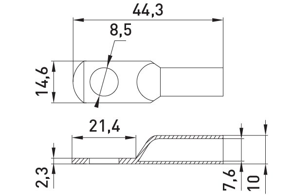 Мідний луджений кабельний наконечник e.end.stand.jg.25, D8.2 s077004