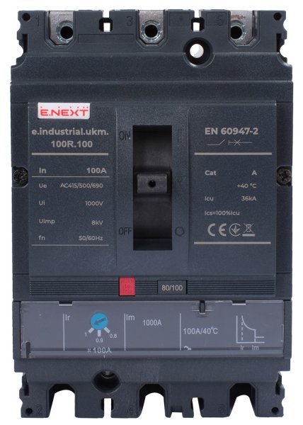 Силовий автоматичний вимикач e.industrial.ukm.100R.100 з регулюванням, 3р, 100А i091005 E.NEXT