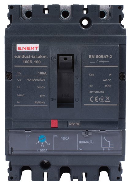Силовой автоматический выключатель e.industrial.ukm.160R.160 с регулировкой, 3р, 160А i091007 E.NEXT
