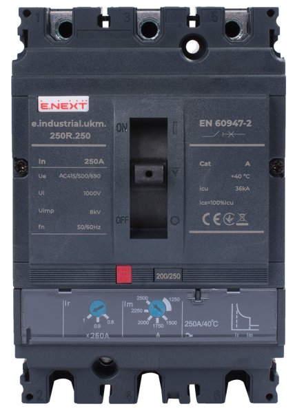 Силовой автоматический выключатель e.industrial.ukm.250R.250 с регулировкой, 3р, 250А i091009 E.NEXT