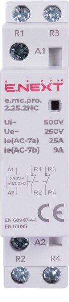 Модульний контактор e.mc.pro.2.25.2NC, 2р, 25А, 2NC, 220В p005225 E.NEXT