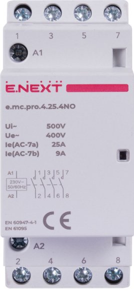 Модульний контактор e.mc.pro.4.25.4NO, 4р, 25А, 4NO, 220В p005205 E.NEXT