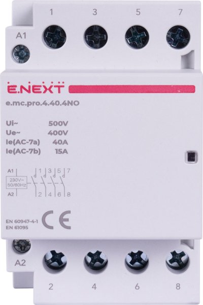 Модульный контактор e.mc.pro.4.40.4NO, 4р, 40А, 4NO, 220В p005207 E.NEXT