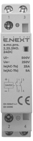 Модульний контактор e.mc.pro.2.25.2NO.24DC, 2р, 25А, 2NO, 24В p005301 E.NEXT