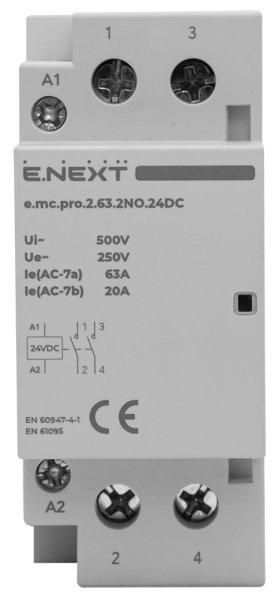 Модульний контактор e.mc.pro.2.63.2NO.24DC, 2р, 63А, 2NO, 24В p005318 E.NEXT