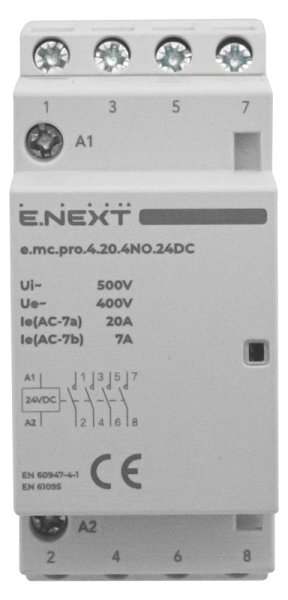 Модульний контактор e.mc.pro.4.20.4NO.24DC, 4р, 20А, 4NO, 24В p005319 E.NEXT