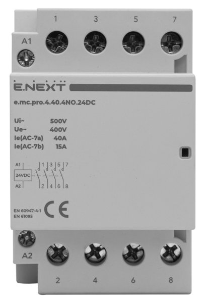 Модульний контактор e.mc.pro.4.40.4NO.24DC, 4р, 40А, 4NO, 24В p005307 E.NEXT