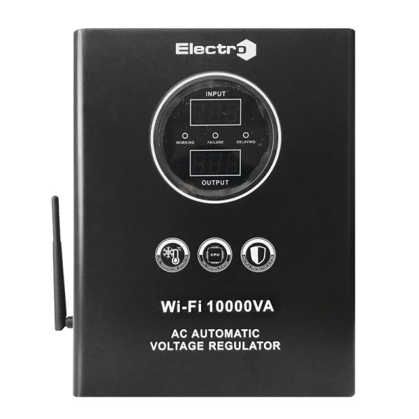 Стабилизатор напряжения WLD-10000, 10кВА, WiFi контроль, релейный, диапазон стабилизации 140-270В, навесной/напольный ElectrO