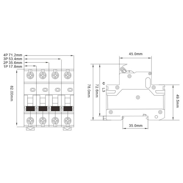 Автомат постійного струму TSB5-63DC 2P 50A 6kA 500B TOSUNLux
