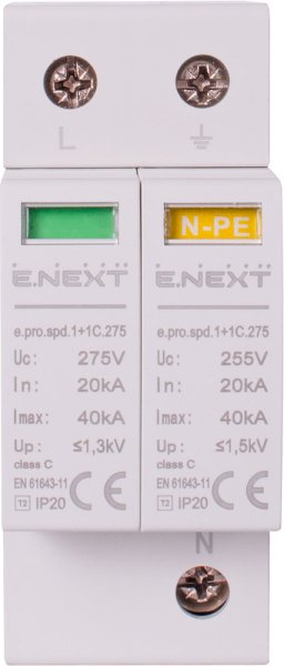 Пристрій для захисту від імпульсних перенапруг e.pro.spd.1+1C.275, 1P+NPE, класс С (p076015) E.NEXT