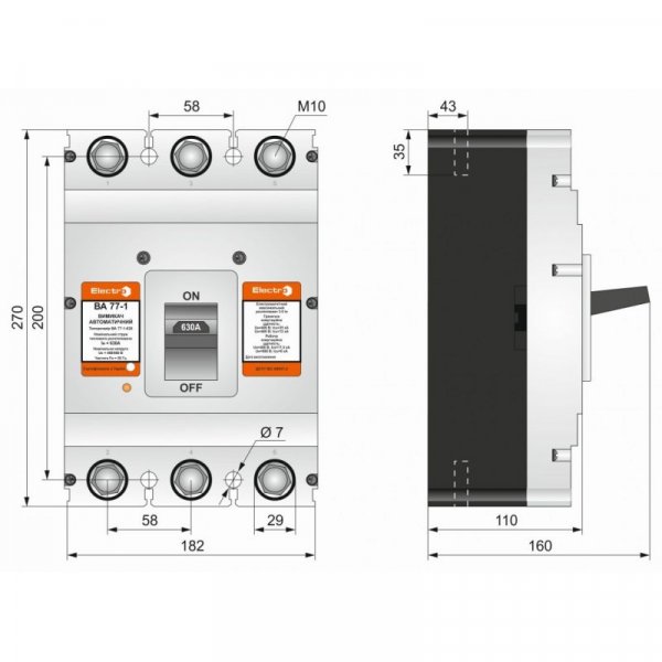 Автоматичний вимикач ВА77-1-630, 3Р, 400А, 10In (8-12In), Icu 50кА, Ics 35кА, 400В, Electro