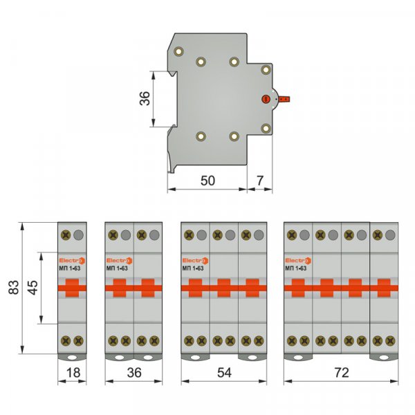 Перемикач навантаження трипозиційний МП 1-63 3P 25A I-0-II 230B/400B Electro