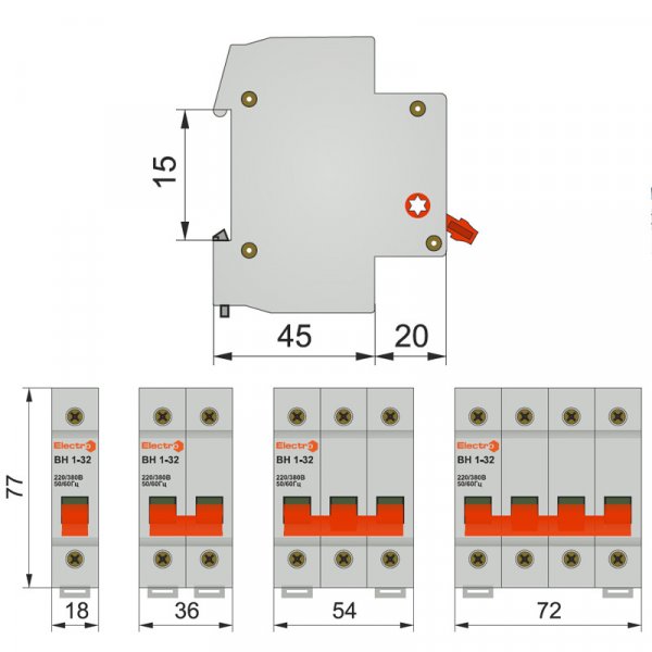Выключатель нагрузки ВН1-32, 230/380В, 1Р 40A 230B Electro