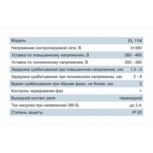 Реле контролю напруги ЕЛ-11М та послідовності фаз 3Р+N, 4 регулювання, 380В, Electro