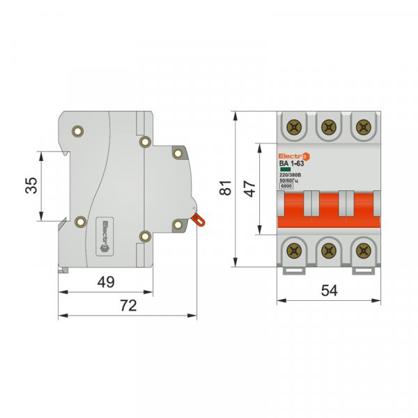 Автоматичний вимикач ВА 1-63 6кА 3P 63A C Electro