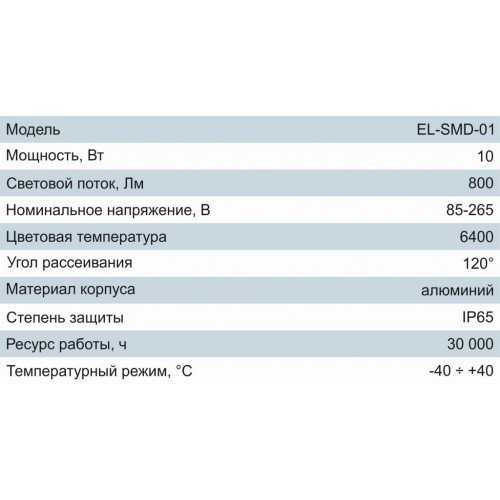 Прожектор светодиодный TF-3 10Вт, 220-260В, 6000K, яркий свет, 800Lm, корпус черный, Electro