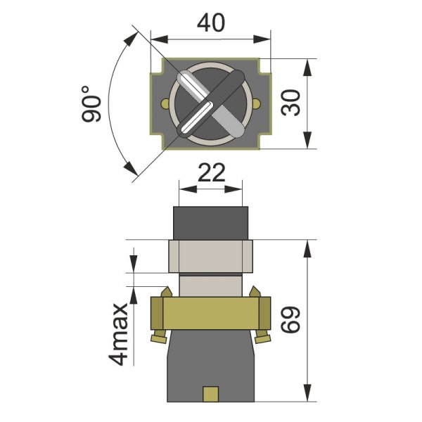 Перемикач кнопковий на 2 фіксованих положення PB2-ВD21, Ø22mm, NO Electro