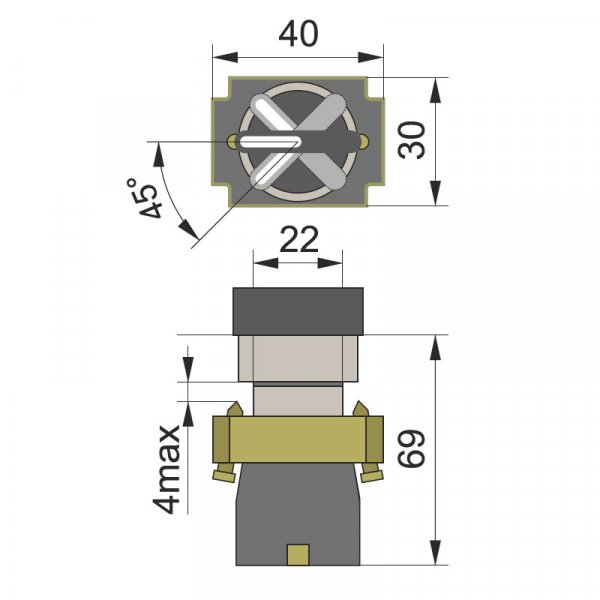 Перемикач на 3 фіксованих положення PB2-ВD33, Ø22mm, NO+NC Electro