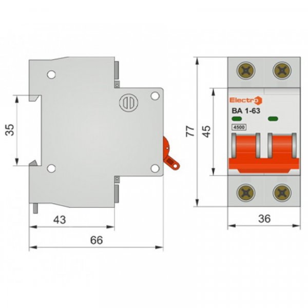 Автоматичний вимикач ВА 1-63 4,5kA 2A 2P С Electro