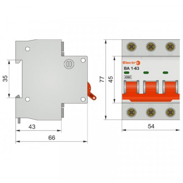 Автоматичний вимикач ВА 1-63 4,5 kA 2A 3P С Electro