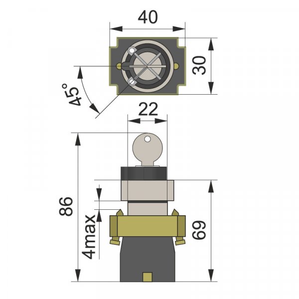 Кнопка PB2-ВG25 2-х позиционный переключатель с ключом 22mm NO Electro
