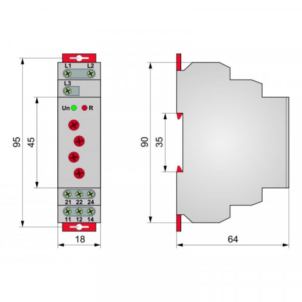 Реле контр. фаз, перекос, напряж. РКН8-213 (N), диапазон 2% -20%, время 0,1сек-10сек, 127В-265В, 10А, групп 2