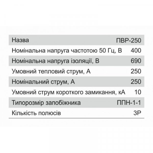 Выключатель-разъединитель ПВР 1 3 полюса, 250А, к 690В, АС, горизонтальний, Electro