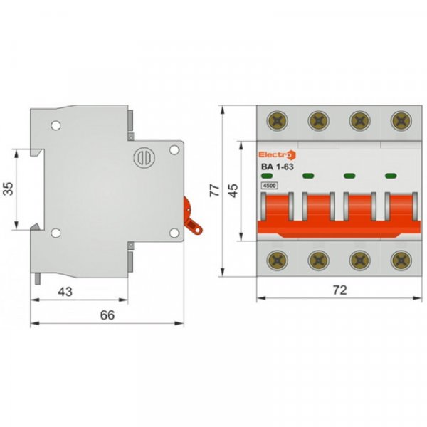 Автоматичний вимикач ВА 1-63 4,5 kA 40A 4P С Electro