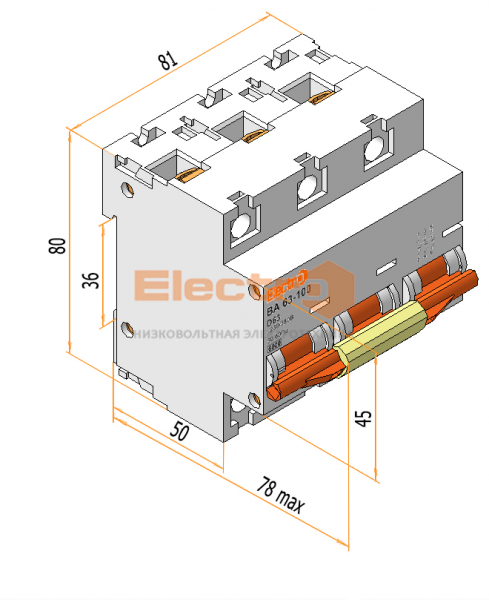 Автоматичний вимикач ВА 63-100 6kA 3P 63A D Electro