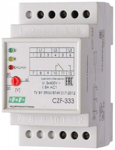 Реле контролю фаз CZF-333 для мереж з ізольованою нейтраллю F&F