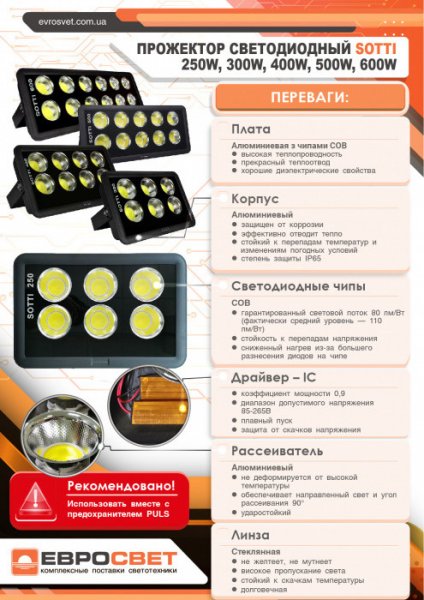 Прожектор светодиодный 300Вт SOTTI-300 6400К IP65 000055275
