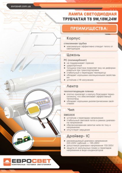 Лампа EVROLIGHT L-1500 2200лм 6400к 24вт G13 T8 трубчаста світлодіодна LED LED 000041030
