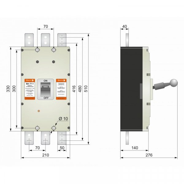 Автоматичний вимикач ВА77-1-1600, 3Р, 1400А, 5-10In, Icu 100кА, Ics 80кА, 400В, Electro