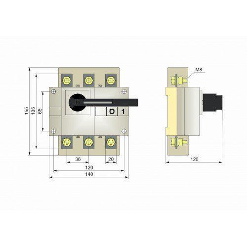 Выключатель нагрузки разрывной ВН, 3Р, 125А, 8кВ, 400/690B Electro