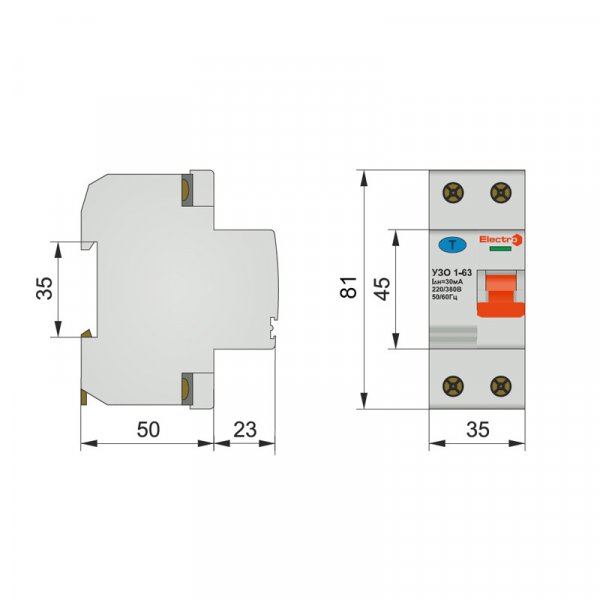 Пристрій захисного відключення ПЗВ1-63, 2P, 25А, 30мА, 6kА, тип АС, Electro