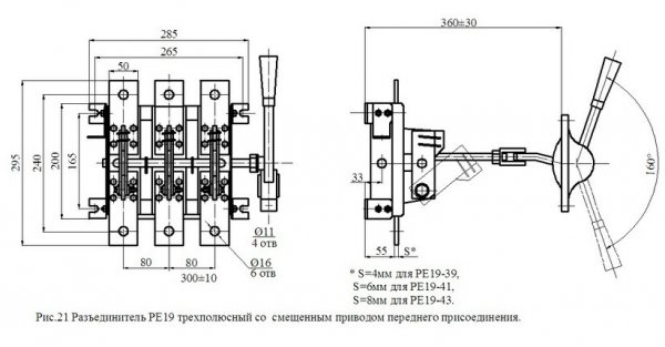 Разъединитель РЕ 19-43-311400 1600А правый смещенный привод на изоляционных секциях (ИС)