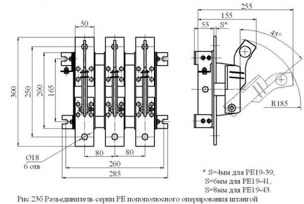 Роз'єднувач РЄ 19-41-311600 1000А 3Р з важелем для пополюсного оперування штангою на ізоляційних секціях (ІС)