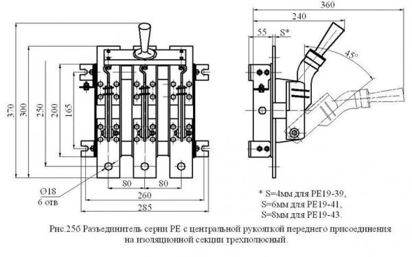 Роз'єднувач РЄ 19-43-311100 1600А 3Р переднього приєднання з центральним руків'ям на ізоляційних секціях (ІС)