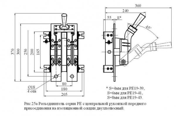 Роз'єднувач РЄ 19-43-311100 1600А 3Р переднього приєднання з центральним руків'ям на ізоляційних секціях (ІС)