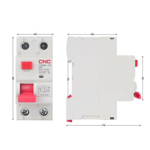 Диференціальне релеПЗВ YCB9RL-100, 25А, 1P+N, 6кА, 30мА, CNC