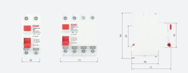 Дифференциальное реле УЗО YCB9RL-100, 80А, 3P+N, 6кА, 30мА, CNC